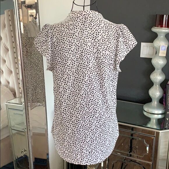 EXPRESS Polka dot sheer shoulder black/white blouse, size S - Picture 5 of 7
